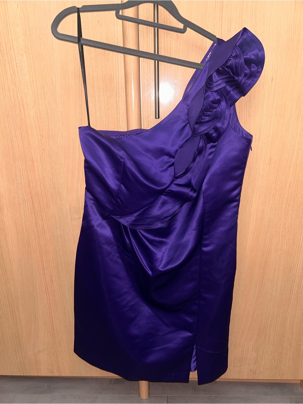 Calvin Klein One-Shoulder Satin Dress in Deep Purple